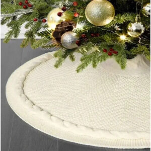 Christmas Tree Skirt Cream Beige Cable Knit 36-Inch Braided Edge